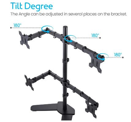 BRAND NEW Quad Four Arm Desk Mount Ergonomic LCD Computer Monitor Bracket Stand Tilt Rotation 17'-32' Screen Support