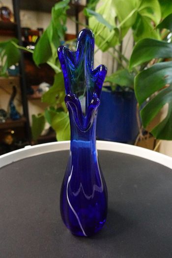Vintage Cobalt Blue Swung Vase With White Streak