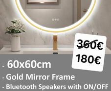 LED Bathroom Mirror Gold Frame 60cm Speakers Defogger Light Memory Function 3 Color Temperature