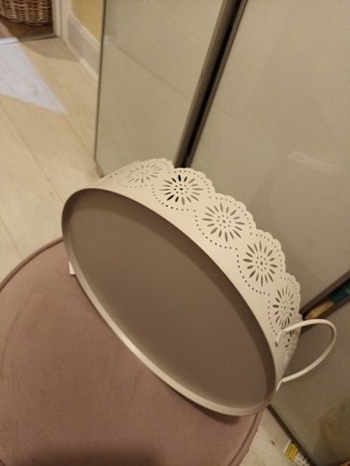 Chalk grey decorative metal display tray