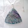 Gemstone Drop Triangle Blue Pink Faux Agate Pendant with silver plated necklace 018043 Image 4
