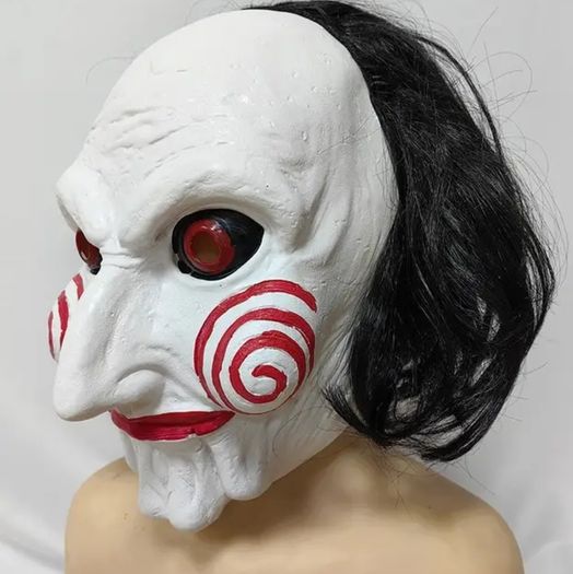 The saw Halloween latex mask with hair.