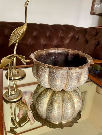 Antique Indian brass Planter Pumpkin Lotus Shape