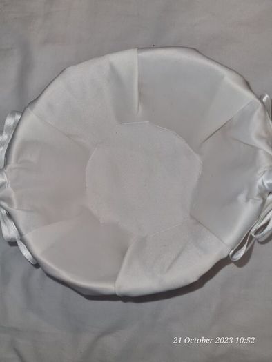 Handmade wedding ring cushion and flowergirl basket with purple detail