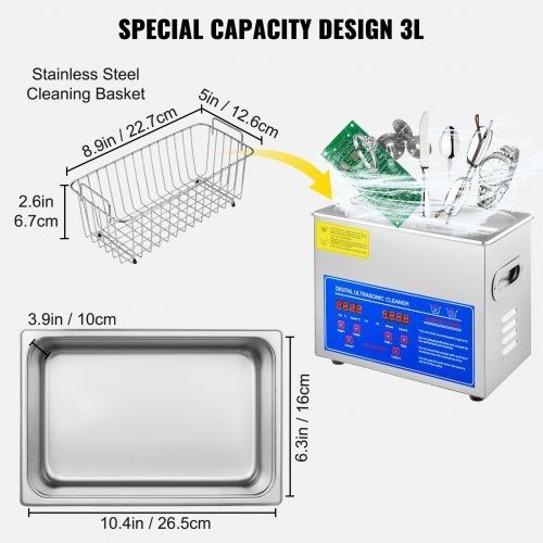 3L Ultrasonic Cleaner Machine Stainless Steel Ultrasonic Cleaning Machine Digital Heater Timer Jewelry Cleaning for Commercial Personal Home Use MULTIPLE SIZES AVAILABLE (FREE SHIPPING)