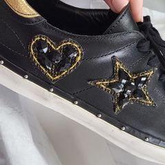 Rebecca Minkoff Michell black and gold leather trainers Sz 41 (Fit 8-8.5UK) - Rrp 195 - BNIB