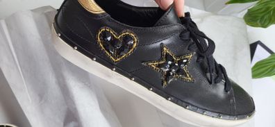 Rebecca Minkoff Michell black and gold leather trainers Sz 41 (Fit 8-8.5UK) - Rrp 195 - BNIB