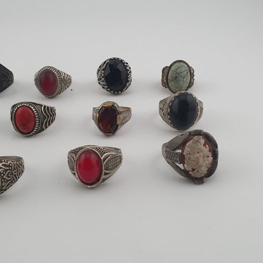 15 Boho Antique Rings Mixed Brass, Glass & Stone Designs