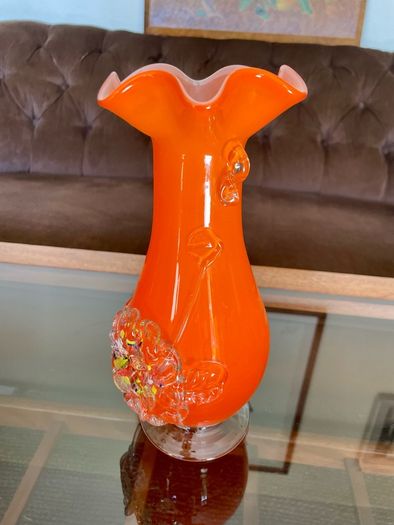 Vintage Orange Studio Glass Statement Vase