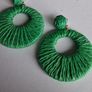 Grass Green Raffia Woven Stud Hollow Out Woven Hoop Earrings Image 5