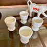 4 x Rare Vintage Arc Arcopal France Iridescent Milk Glass Egg Holder Cup White Art Deco Style Swirl Design Image 3