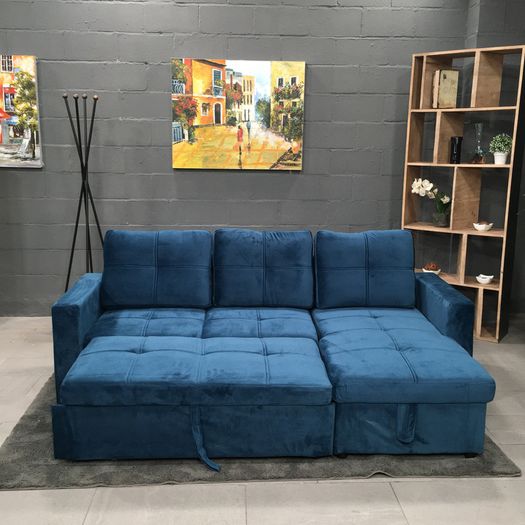 Blue velvet sofa with Storage Free delivery