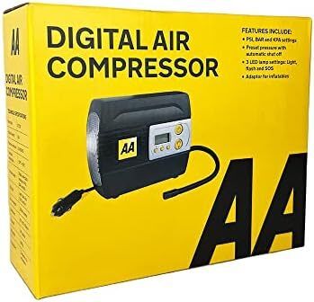 AA 12V Digital Tyre Inflator AA5502  For Cars Other Vehicles Inflatables Bicycles  Shows PSI BAR KPA 3/100 PSI Includes Adaptors, Black