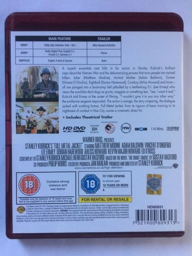 Full Metal Jacket (Stanley Kubrick Film) [1987] Matthew Modine, R. Lee Ermey, Vincent D'Onofrio, Adam Baldwin, Dorian Harewood & Arliss Howard [HD-DVD Movie]
