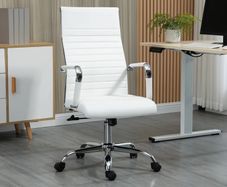 Conference Room Chairs, High Back, Swivel PU Leather, with Arm, Wheels, Adjustable Height, White