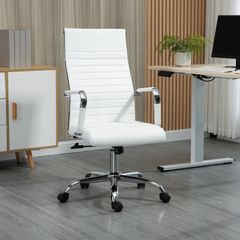 Conference Room Chairs, High Back, Swivel PU Leather, with Arm, Wheels, Adjustable Height, White