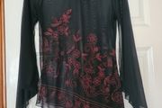 Women's Black &amp; Red Glitter Top - Size Small