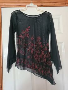 Women's Black & Red Glitter Top - Size Small