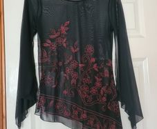 Women's Black & Red Glitter Top - Size Small