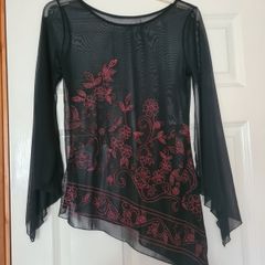 Women's Black & Red Glitter Top - Size Small