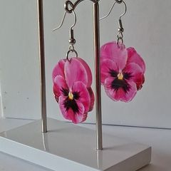 Artista Pink and Yellow Pansy Flower Earrings.