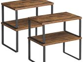 Spice Racks, Set of 4, Kitchen Shelves, Expandable Kitchen Organiser, Stackable, Metal and Chipboard, Shelf Insert, for Kitchen Cupboard, Kitchen, Vintage Brown-Black