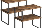 Spice Racks, Set of 4, Kitchen Shelves, Expandable Kitchen Organiser, Stackable, Metal and Chipboard, Shelf Insert, for Kitchen Cupboard, Kitchen, Vintage Brown-Black