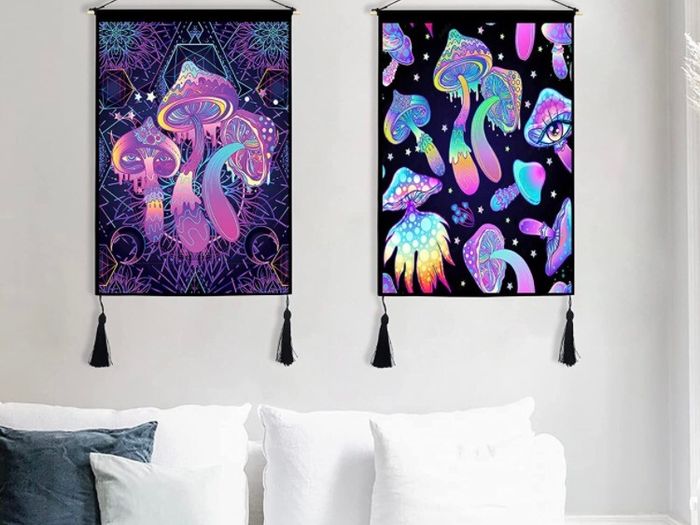 2 Pack Trippy Tapestry Wall Hanging Psychedelic Tapestries with Tassels Fantasy Wall Art Colorful Hippie Home Decor for Bedroom Aesthetic (35cmx50cm)