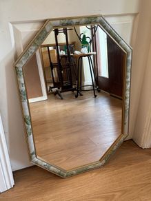 Vintage Octagonal Wall Mirror - Gilt Frame with Floral Inlay (58cm x 83cm)