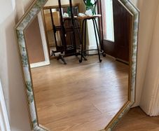 Vintage Octagonal Wall Mirror - Gilt Frame with Floral Inlay (58cm x 83cm)