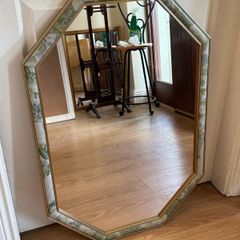 Vintage Octagonal Wall Mirror - Gilt Frame with Floral Inlay (58cm x 83cm)