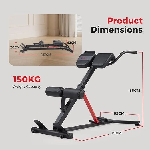 Foldable Hyperextension Roman Chair w/Back Extension, Home Gym Sit Up Bench for Glute & Ab Workouts, Optional Adjustment Incline & Multi-Function Heavy-Duty Exercise Equipment