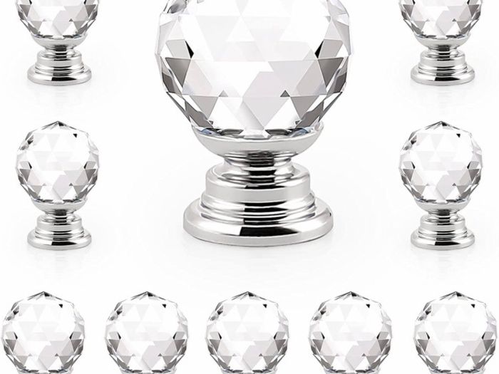10 X Probrico 20mm Round Glass Kitchen Cabinet Knob Clear Diamond Furniture Drawer Handle Crystal Cupboard Pull with Screws (MULTIPLE AMOUNTS AVAILABLE, SEE DESCRIPTION)