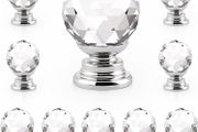 10 X Probrico 20mm Round Glass Kitchen Cabinet Knob Clear Diamond Furniture Drawer Handle Crystal Cupboard Pull with Screws (MULTIPLE AMOUNTS AVAILABLE, SEE DESCRIPTION)