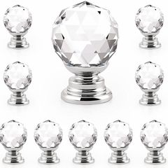 10 X Probrico 20mm Round Glass Kitchen Cabinet Knob Clear Diamond Furniture Drawer Handle Crystal Cupboard Pull with Screws (MULTIPLE AMOUNTS AVAILABLE, SEE DESCRIPTION)