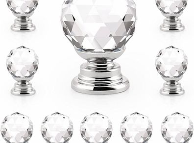 10 X Probrico 20mm Round Glass Kitchen Cabinet Knob Clear Diamond Furniture Drawer Handle Crystal Cupboard Pull with Screws (MULTIPLE AMOUNTS AVAILABLE, SEE DESCRIPTION)