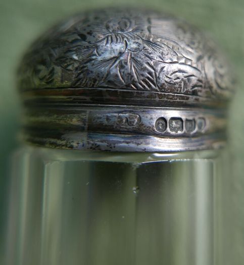 Antique Edwardian 1800s Set 5 Sterling Silver Cut Glass Vanity Pin Bottles Jars