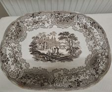 Victorian turkey serving platter brown and white