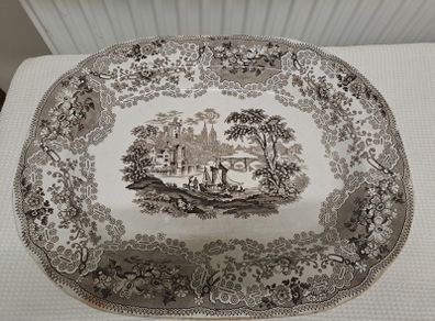 Victorian turkey serving platter brown and white