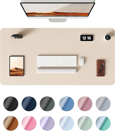 Leather Desk Mat, Large Mouse Mat, Non-Slip Desk Pad, Waterproof Leather Table Protector Writing Pad for Office and Home (100 x 50 cm, Beige)