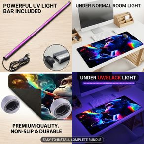 Large UV Reactive Gaming Mouse Pad Monkey Design Polyester Desk Mat Washable Rubber Base Free viewing