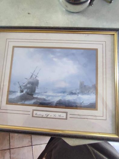 Pair of antique ships Framed prints.  Beating Off a Lee Shore and A Fresh Breeze.
