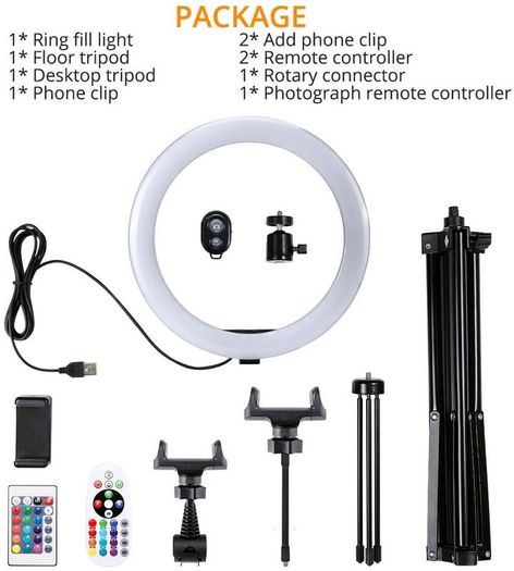 10" Ring Light with Stand and Phone Holder, RGB Dimmable Ring Light with 4 Light Modes and Bluetooth Remote for Tiktok/YouTube/Instagram/Photography/Makeup/Online Meeting