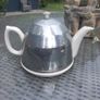 Vintage Beverley White Teapot Made In England Reg Design 884646 Chromed Cover  D18 POST 10e Image 2