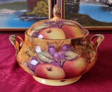 For Collectors Antique Kirsty Jane Orchard Gold Fine Bone China Hand Painted And Decorated Signed By Artist D. Hogue Large Two Handled Soup Tureen With Lid And Ladle Slot Made In England