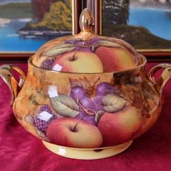 For Collectors Antique Kirsty Jane Orchard Gold Fine Bone China Hand Painted And Decorated Signed By Artist D. Hogue Large Two Handled Soup Tureen With Lid And Ladle Slot Made In England