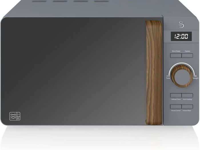 20L Nordic Digital LED Microwave, 6 Power Levels, Wood Effect Handle, Soft Touch Housing and Matte Finish, 800W, Slate Grey, SM22036LGRYN