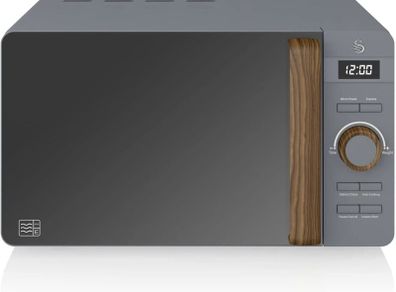 20L Nordic Digital LED Microwave, 6 Power Levels, Wood Effect Handle, Soft Touch Housing and Matte Finish, 800W, Slate Grey, SM22036LGRYN