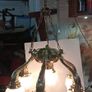 Restored 1920s Art Deco Brass 5-Arm Chandelier with Original Frosted Glass Shades Image 2