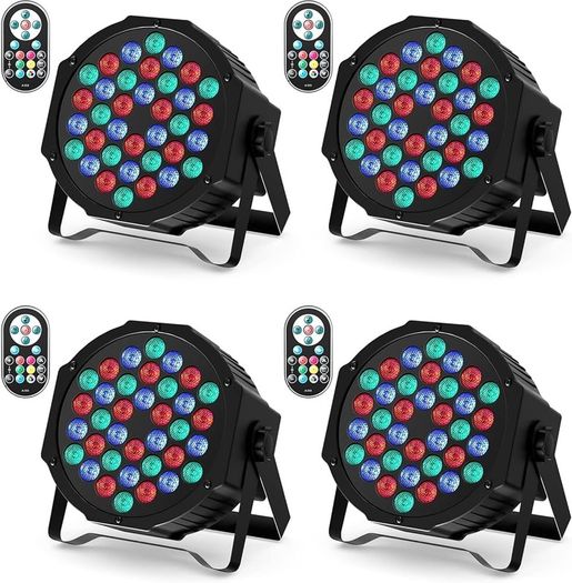 FREE EXPRESS SHIPPING 4 Pack LED Par Light, RGB 36 LED Stage Lights DMX7CH Control, 7 Modes Par Can Lights with Remote Control for Wedding Club Party Concert Bars Show